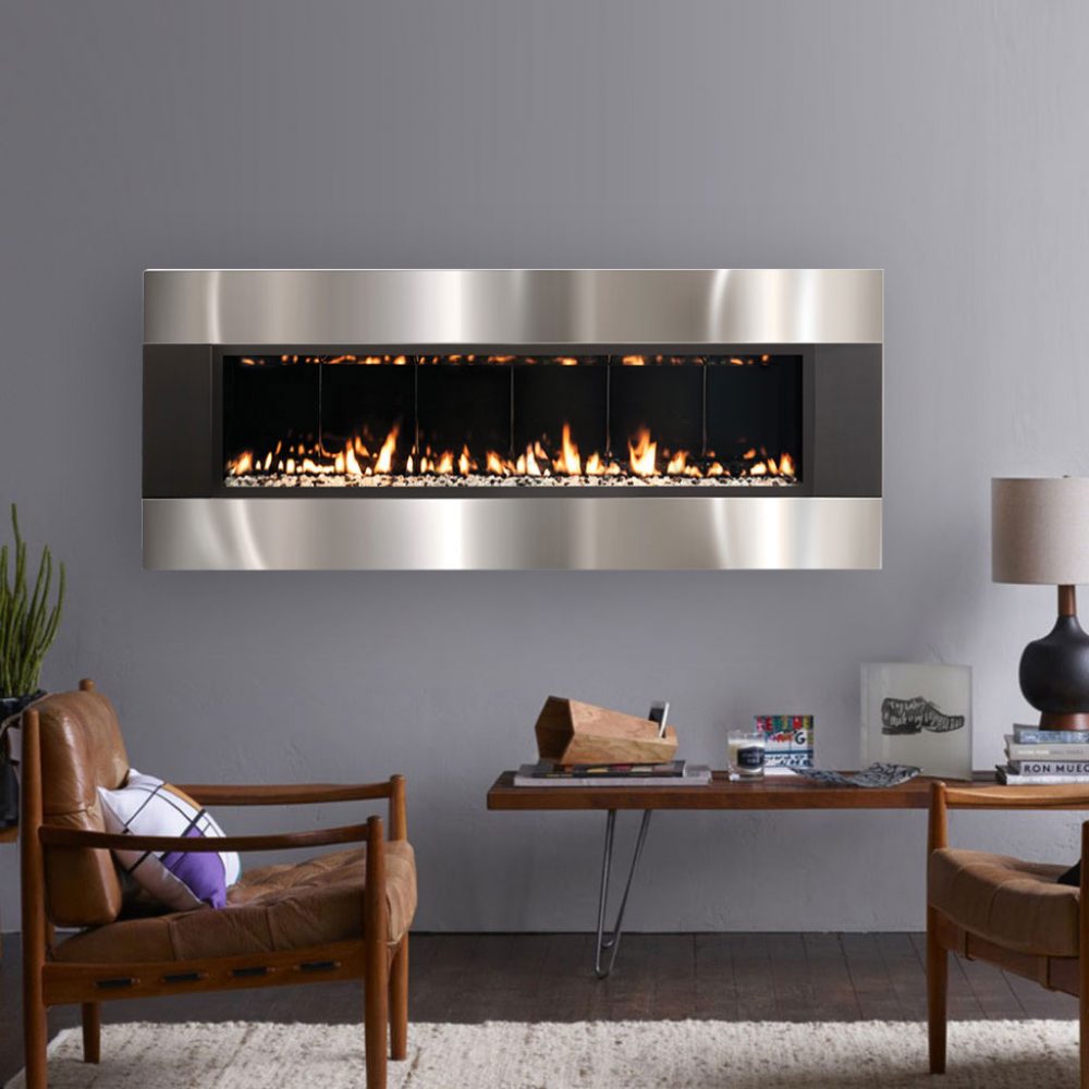 Forty6 SÓlas Contemporary Fireplaces Forty6 Fireplace With Combo Stainless Steel And Satin Black Surround Wall Mounted Direct Vent
